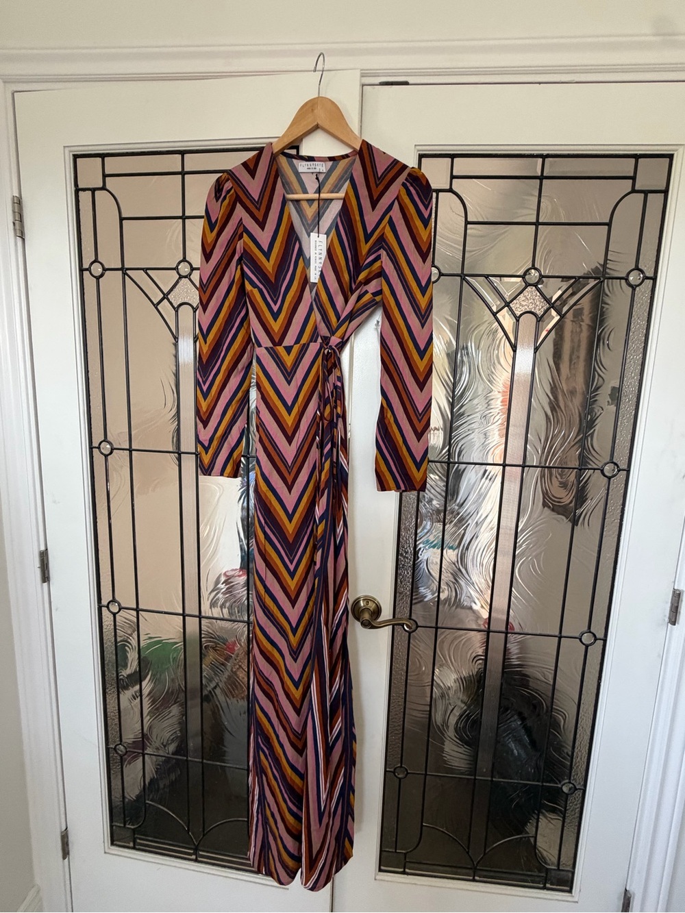 Flynn Skye Multicolor Chevron Wrap Maxi Dress - Pink, Purple & Gold Tones